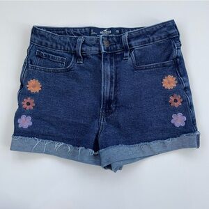 Hollister Women's Denim Ultra High Rise Mom Short Floral Embroidered Size 26